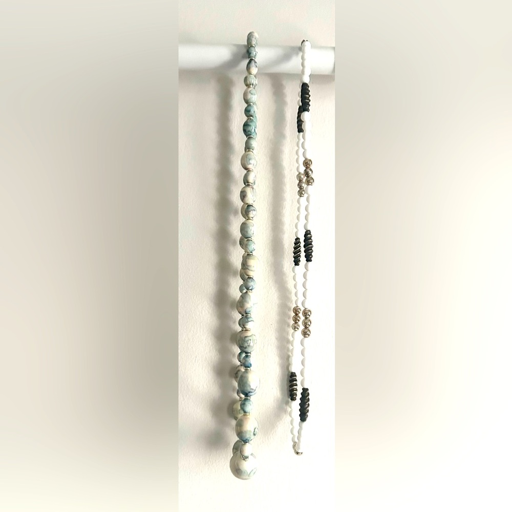 2 vintage Necklaces Duo moss simulated marble and white and black beads